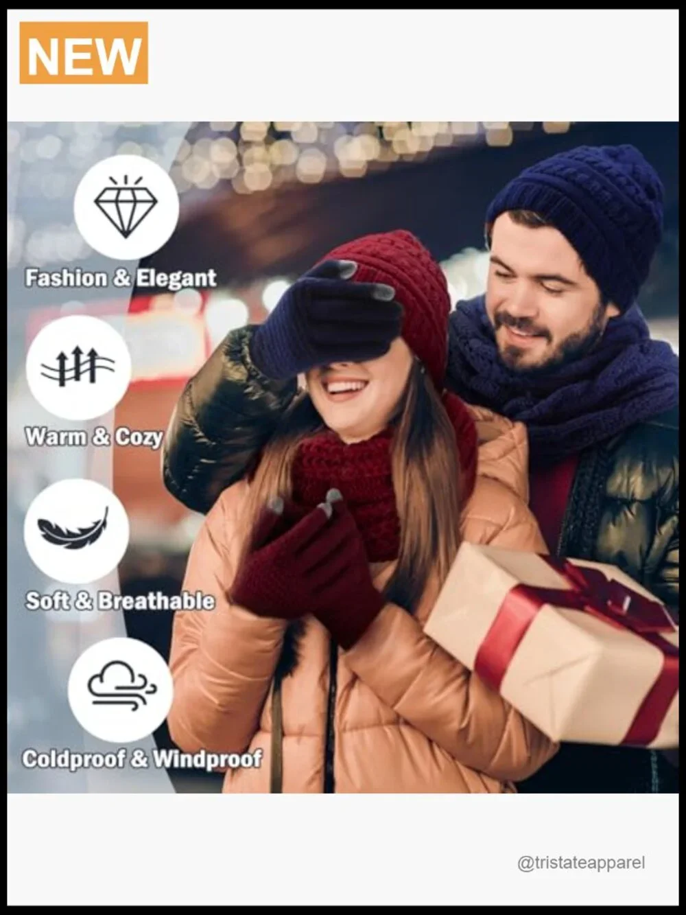 Winter Hat Scarf Gloves Set, Fleece Lined Beanie Touchscreen Gloves Thick Scarf